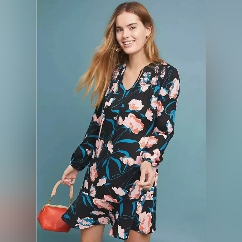 MAEVE by ANTHROPOLOGIE Ragondq Floral dress Tunic in Black size 4